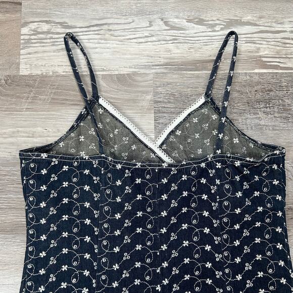 Vintage CAS Denim Slip Dress Floral Embroidered Mesh Y2K Fairycore - Picture 5 of 6